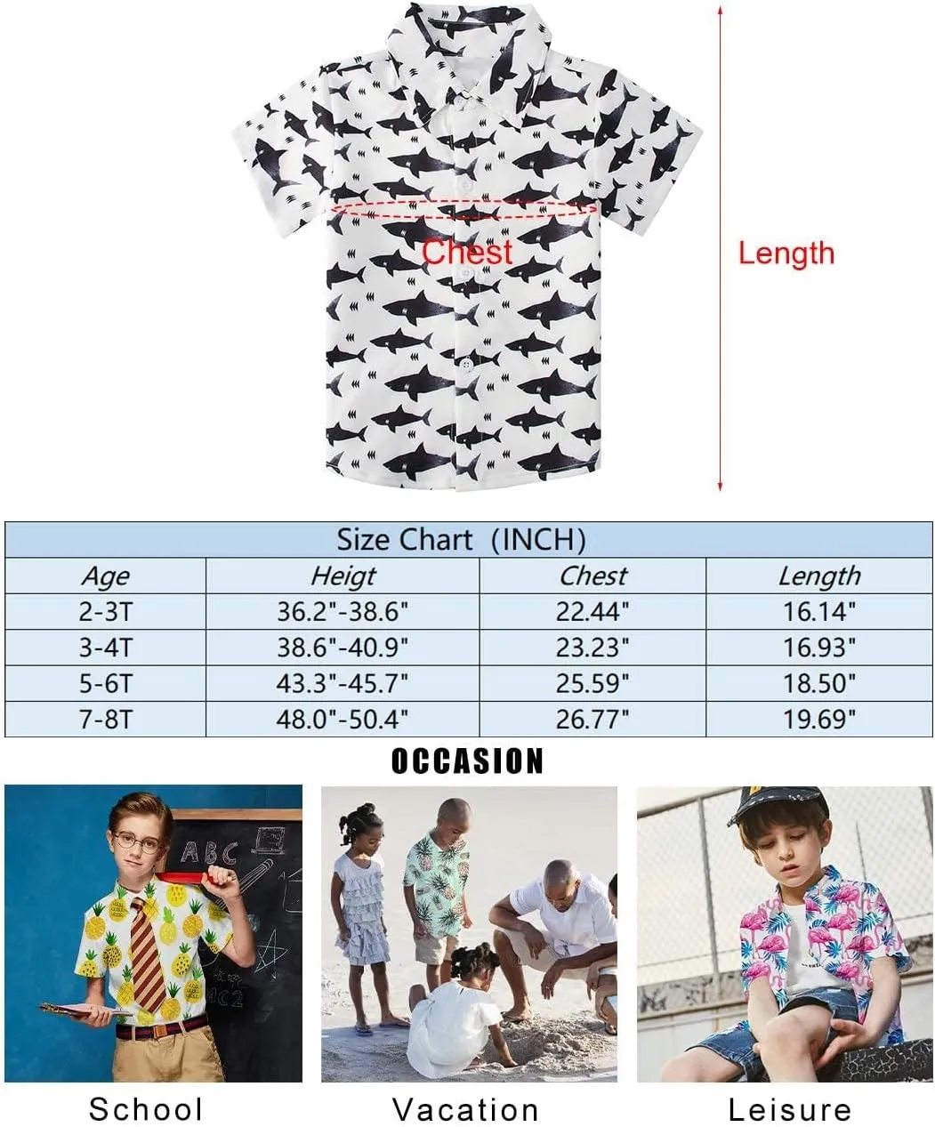 uideazone 2-10 Years Boys Button Down Shirts 3D Graphic Hawaiian Aloha Short Sleeve Dress Shirt Tops