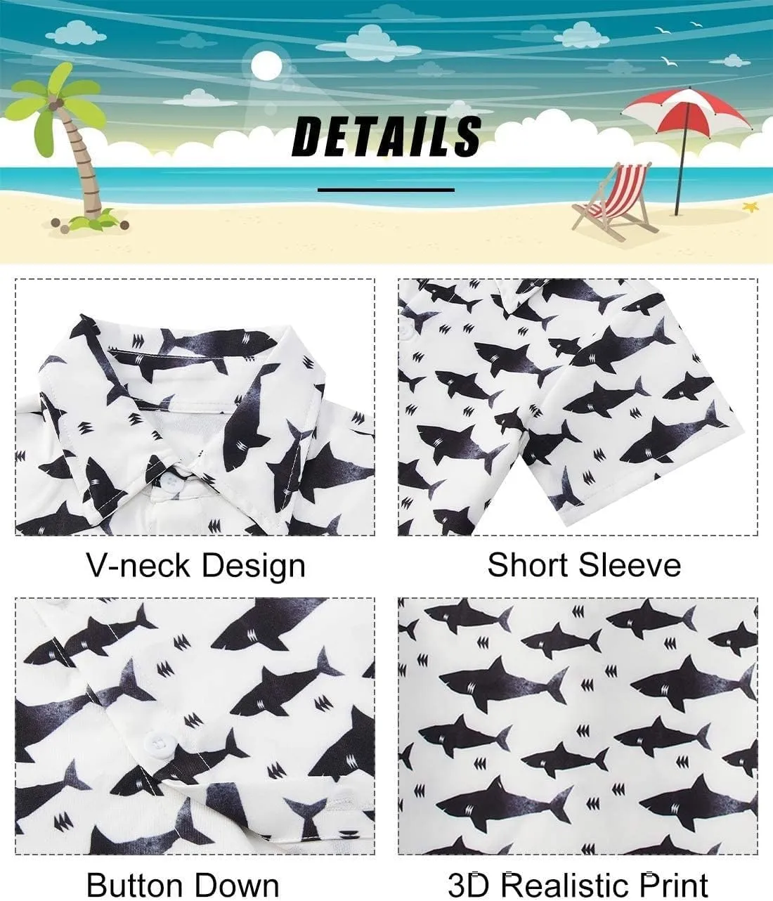 uideazone 2-10 Years Boys Button Down Shirts 3D Graphic Hawaiian Aloha Short Sleeve Dress Shirt Tops