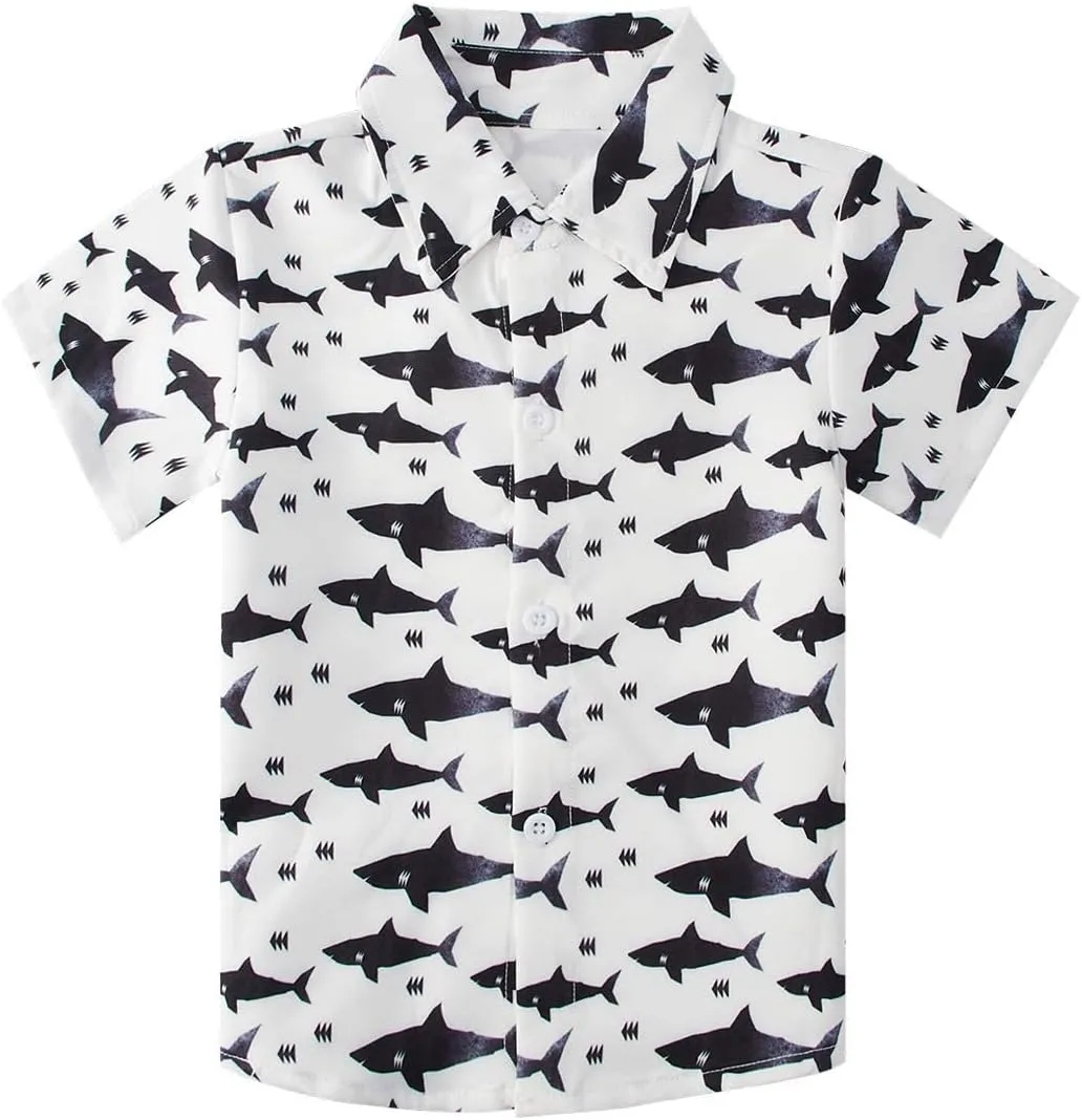 uideazone 2-10 Years Boys Button Down Shirts 3D Graphic Hawaiian Aloha Short Sleeve Dress Shirt Tops