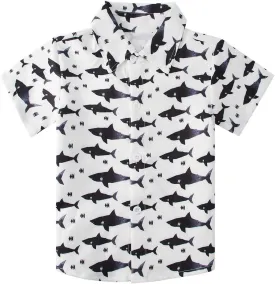 uideazone 2-10 Years Boys Button Down Shirts 3D Graphic Hawaiian Aloha Short Sleeve Dress Shirt Tops