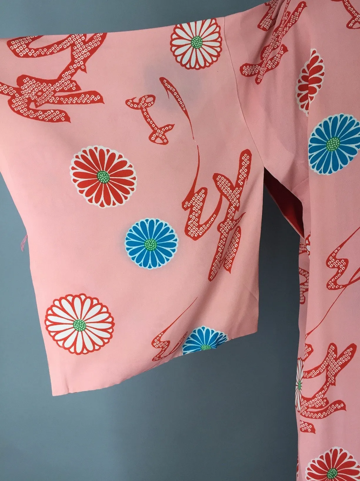 Vintage 1930s Silk Kimono Robe / Pink Aqua Floral Print Juban