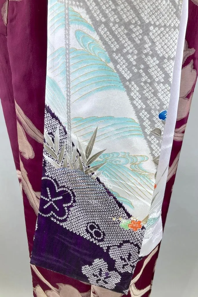 Vintage 1940s Purple Silver Floral Kimono