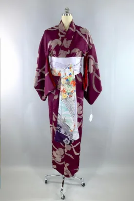Vintage 1940s Purple Silver Floral Kimono