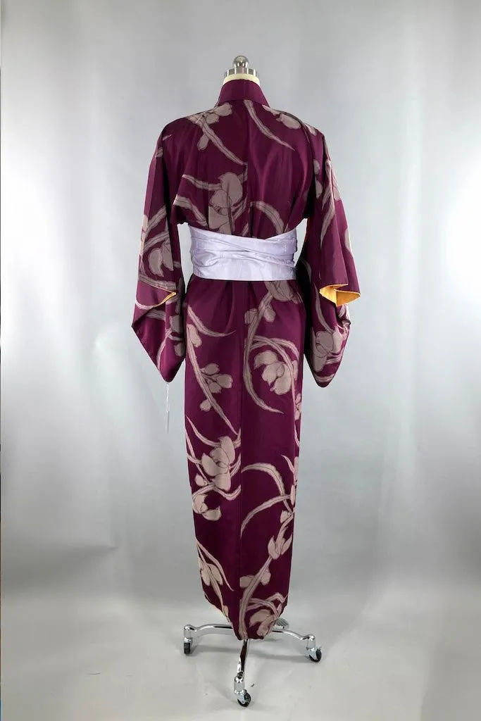 Vintage 1940s Purple Silver Floral Kimono