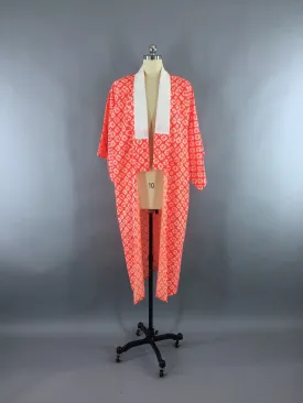 Vintage 1980s Kimono Robe Cotton Neon Coral Orange Tie Dyed