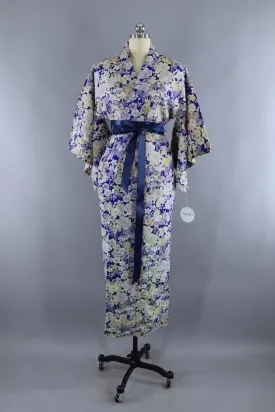 Vintage Cotton Muslin Kimono / Blue Floral Print