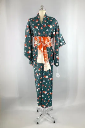 Vintage Green & Pink Abstract Floral Kimono