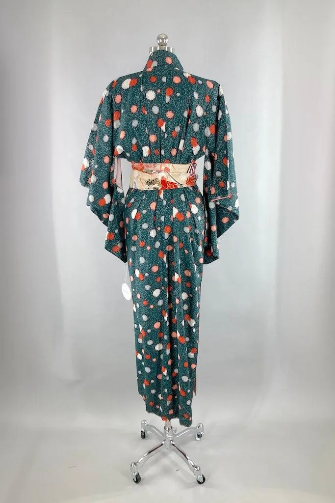 Vintage Green & Pink Abstract Floral Kimono
