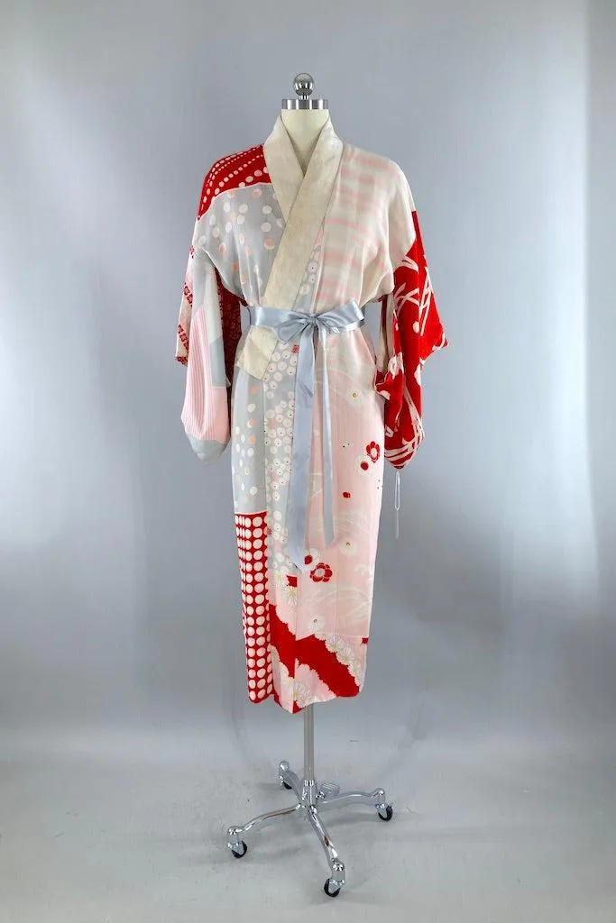 Vintage Pink & Red Patchwork Silk Juban Kimono