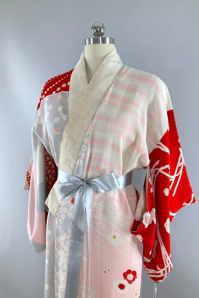Vintage Pink & Red Patchwork Silk Juban Kimono