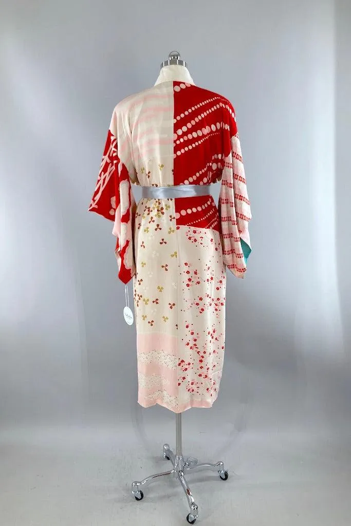 Vintage Pink & Red Patchwork Silk Juban Kimono
