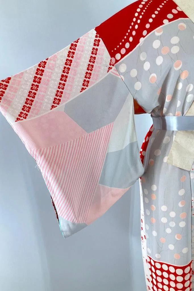 Vintage Pink & Red Patchwork Silk Juban Kimono