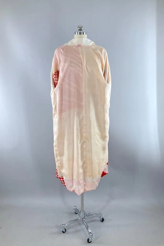 Vintage Pink & Red Patchwork Silk Juban Kimono