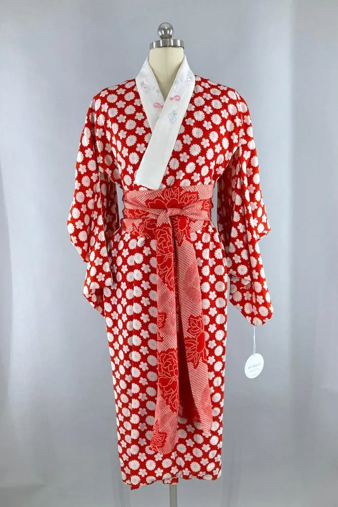 Vintage Red Daisy Kimono
