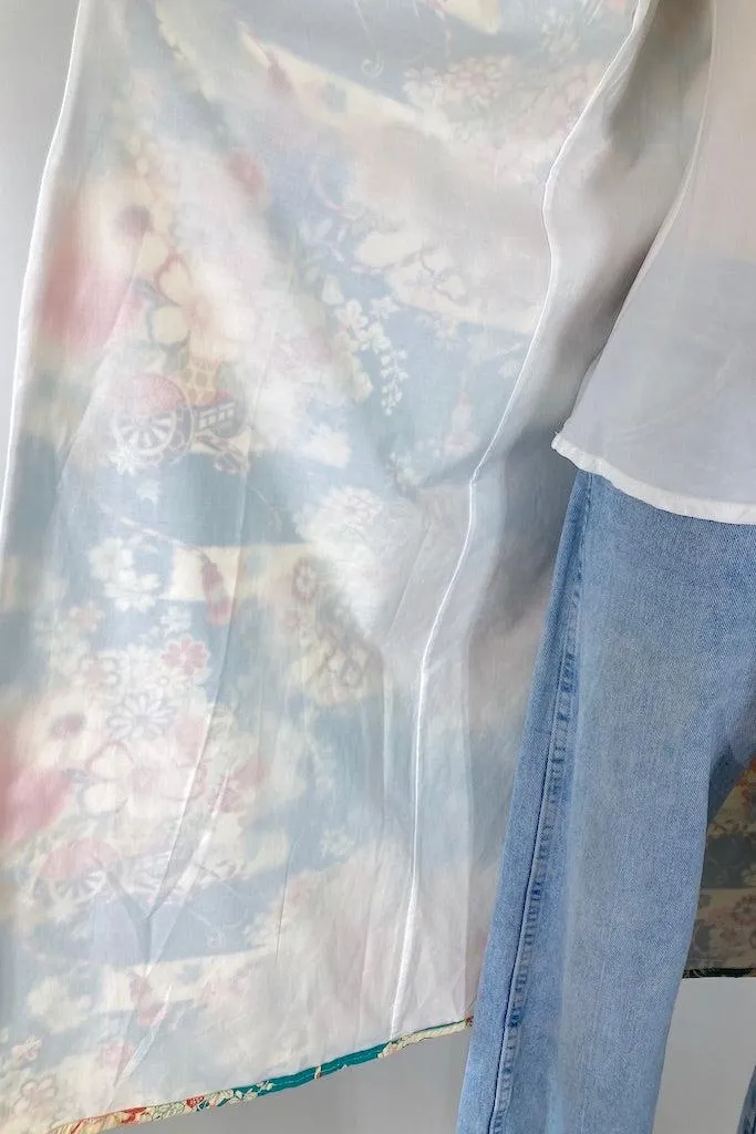 Vintage Turquoise Cotton Kimono Style Robe