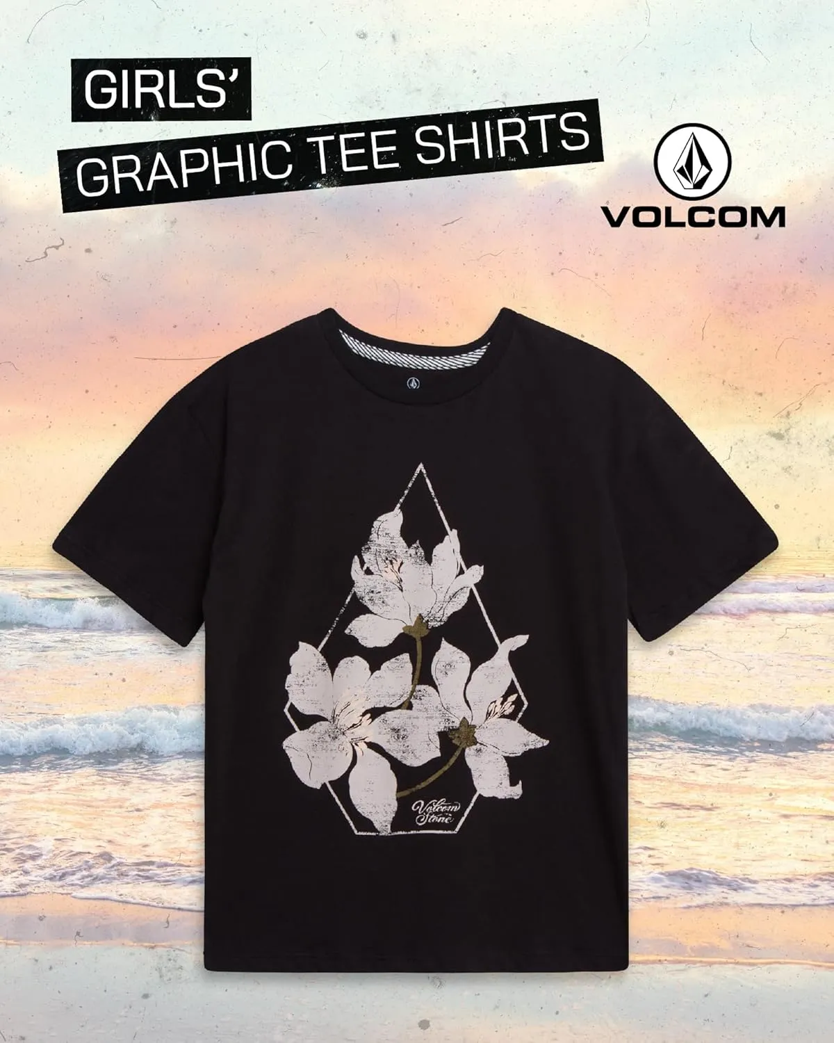 Volcom Girls Shirts - Casual Crewneck Short Sleeve Graphic Tee Trendy Tops - Breathable Girls Summer Clothes