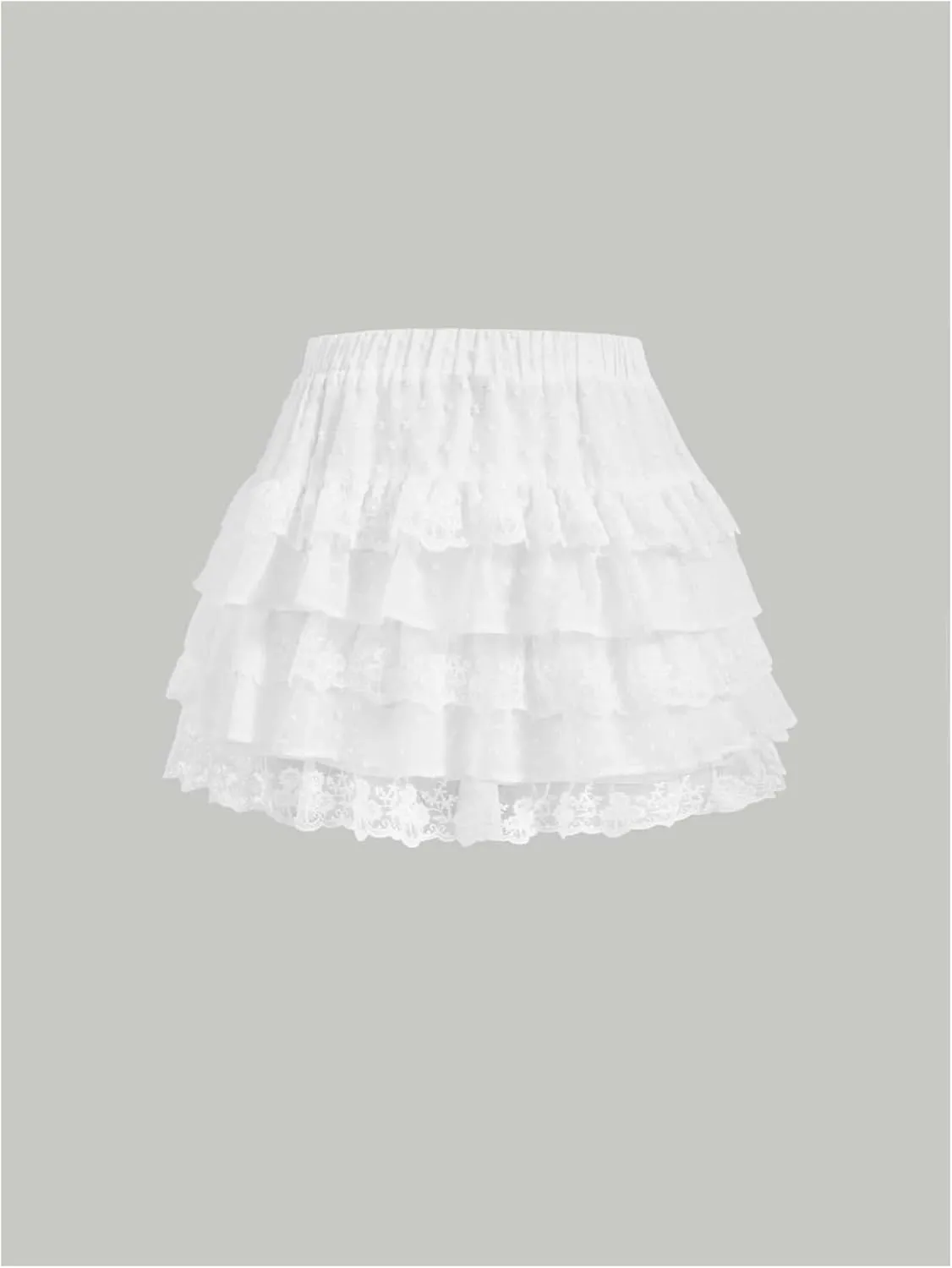 WDIRARA Women's Floral Lace High Waist Layered Ruffle Hem Skirt Elastic Waist Casual Mini Skirts