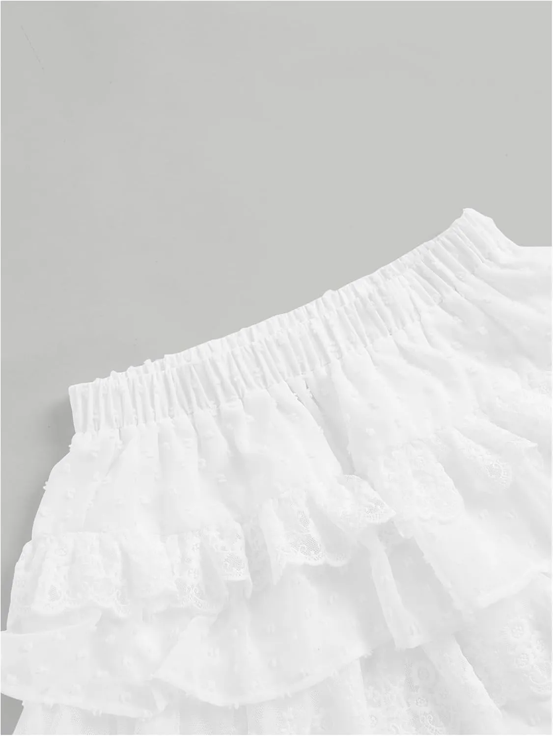 WDIRARA Women's Floral Lace High Waist Layered Ruffle Hem Skirt Elastic Waist Casual Mini Skirts
