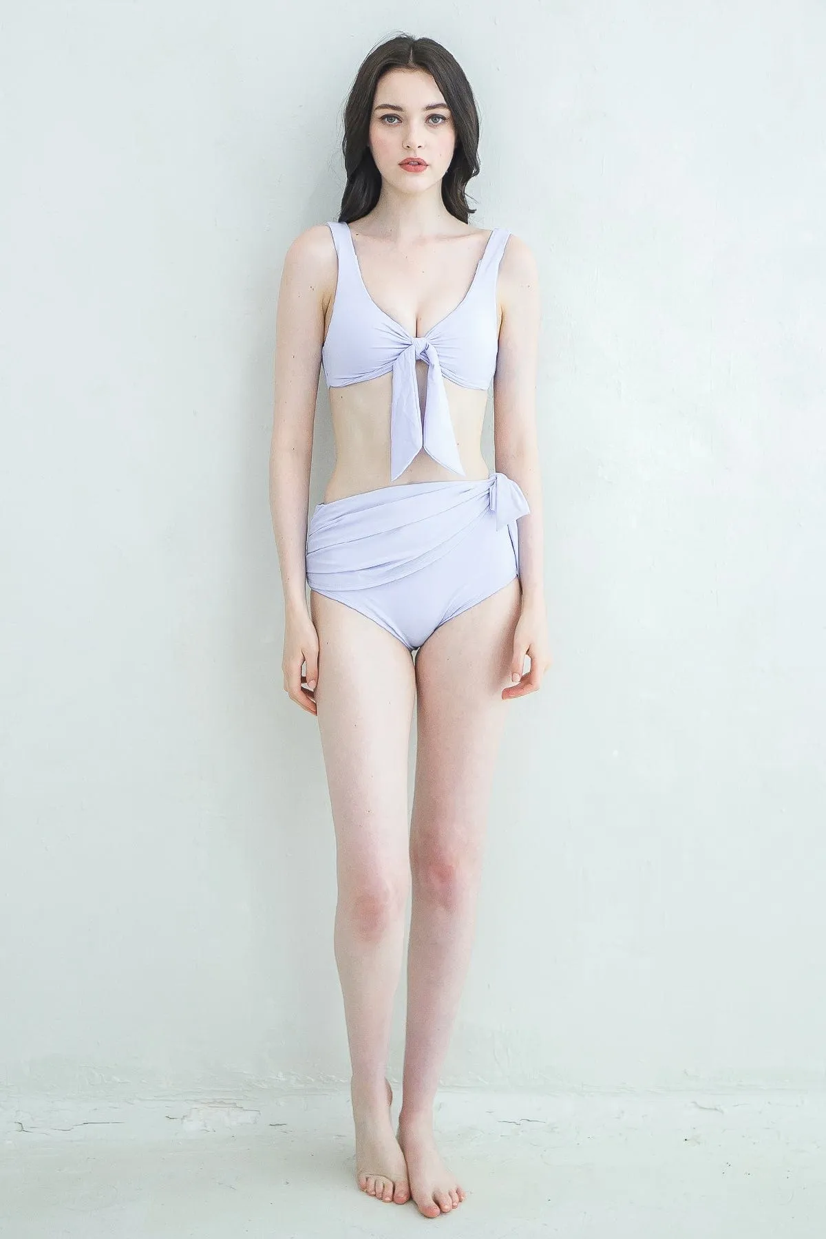 WIDE STRAPS RIBBON TIE BIKINI TOP