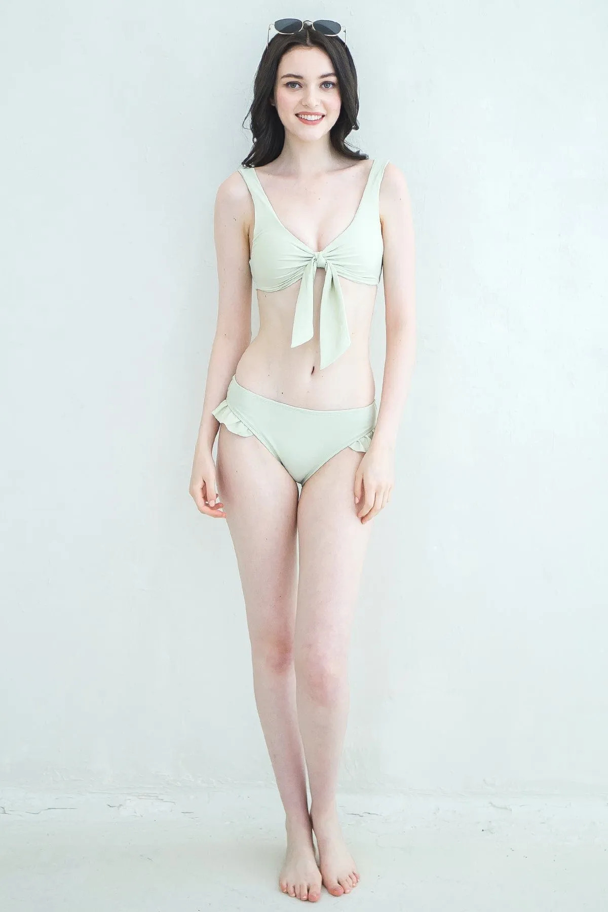 WIDE STRAPS RIBBON TIE BIKINI TOP