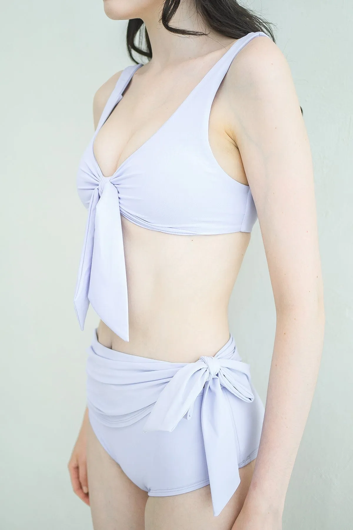 WIDE STRAPS RIBBON TIE BIKINI TOP