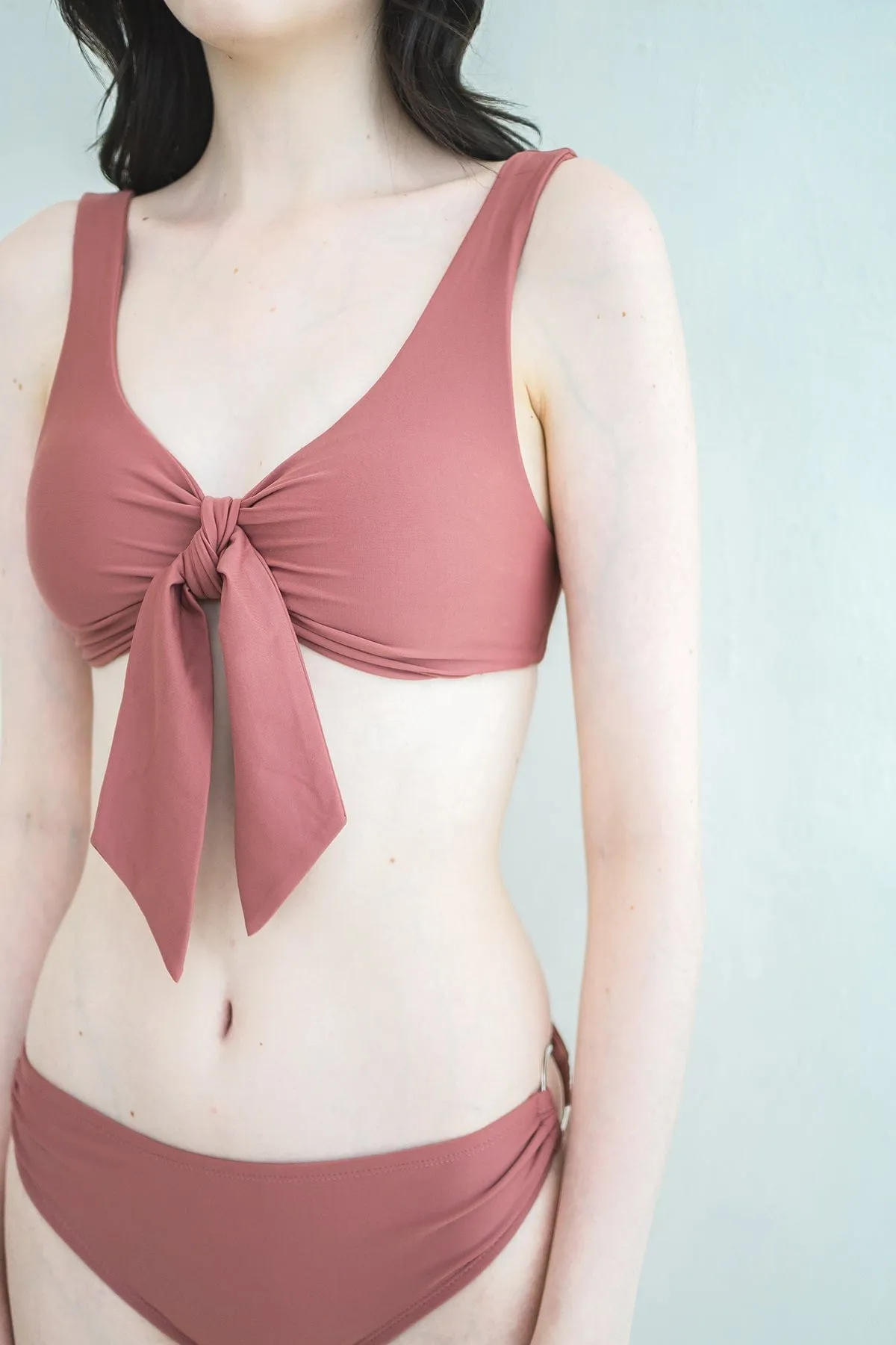 WIDE STRAPS RIBBON TIE BIKINI TOP