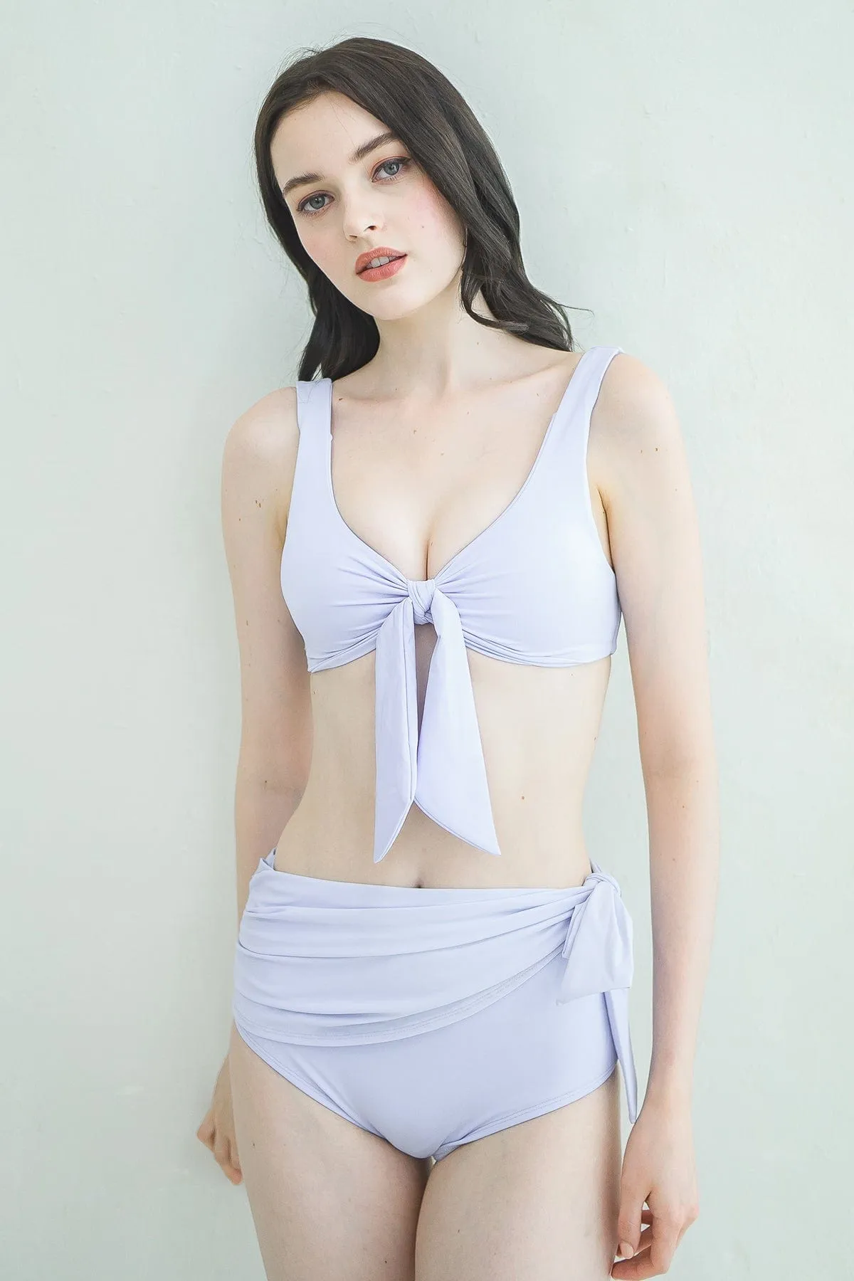 WIDE STRAPS RIBBON TIE BIKINI TOP