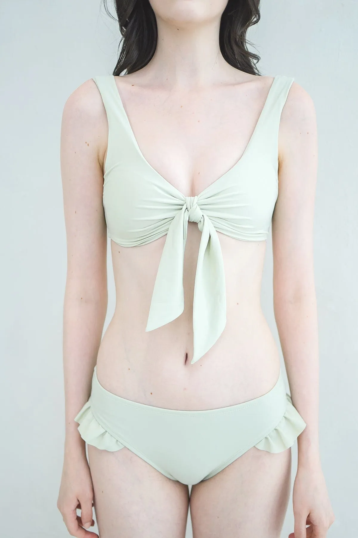 WIDE STRAPS RIBBON TIE BIKINI TOP