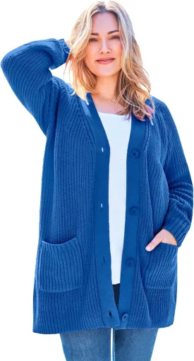 Woman Within Plus Size Button-Front Shaker Cardigan