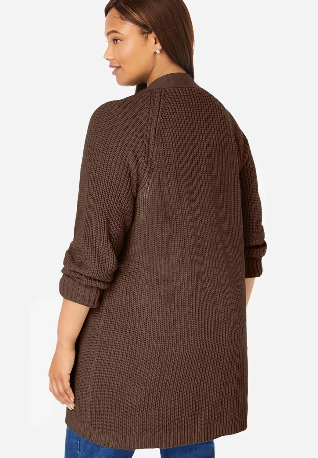 Woman Within Plus Size Button-Front Shaker Cardigan