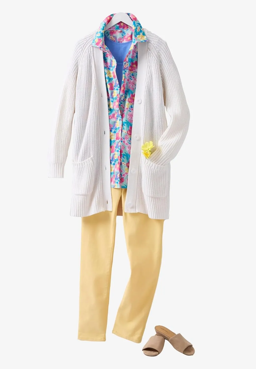 Woman Within Plus Size Button-Front Shaker Cardigan