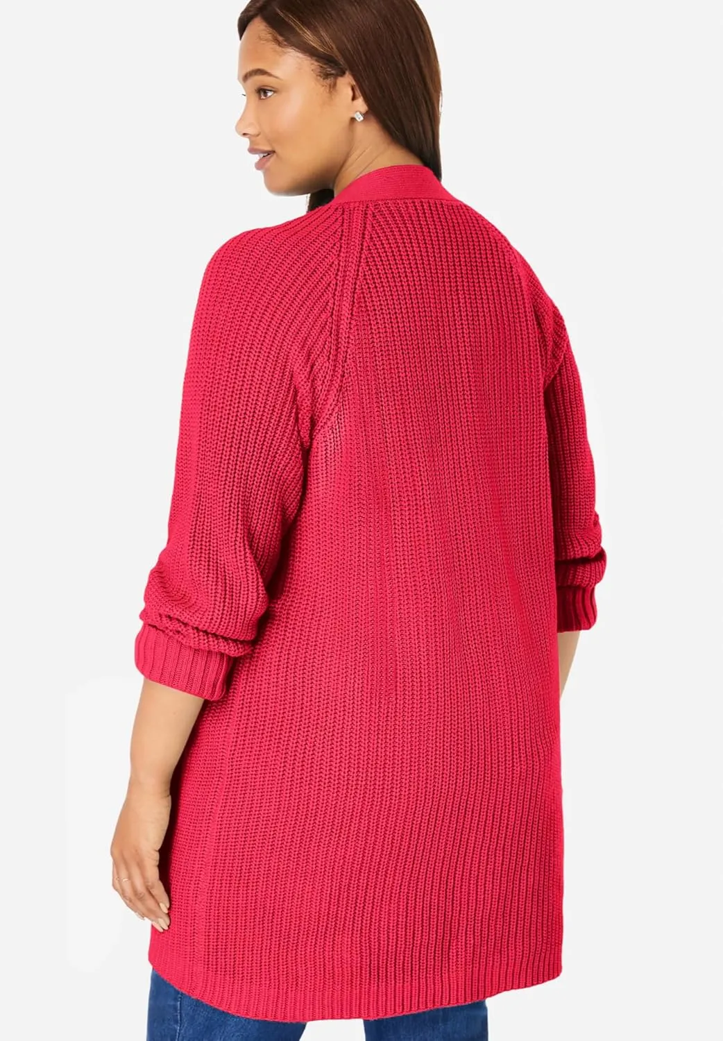 Woman Within Plus Size Button-Front Shaker Cardigan