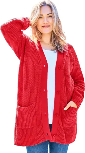 Woman Within Plus Size Button-Front Shaker Cardigan