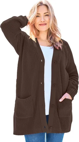 Woman Within Plus Size Button-Front Shaker Cardigan