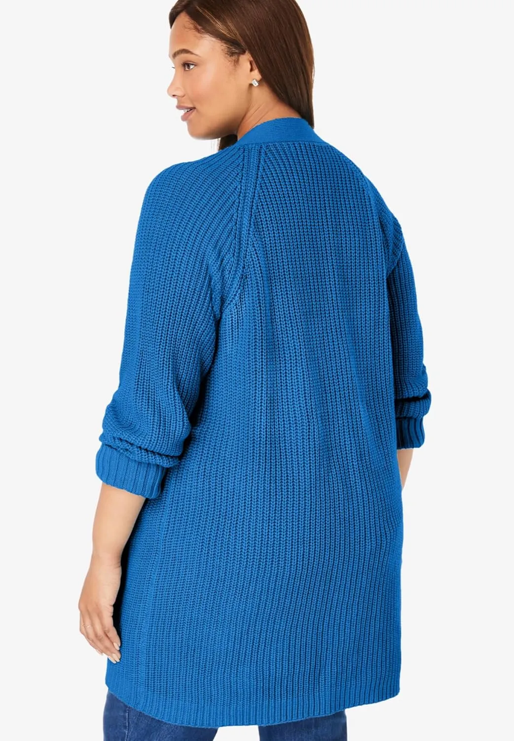 Woman Within Plus Size Button-Front Shaker Cardigan
