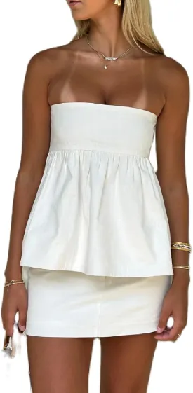 Women Peplum Strapless Tube Top Ruffle Hem Flowy Bandeau Tank Tops Y2K Sleeveless Smocked Back Summer Tube Tops