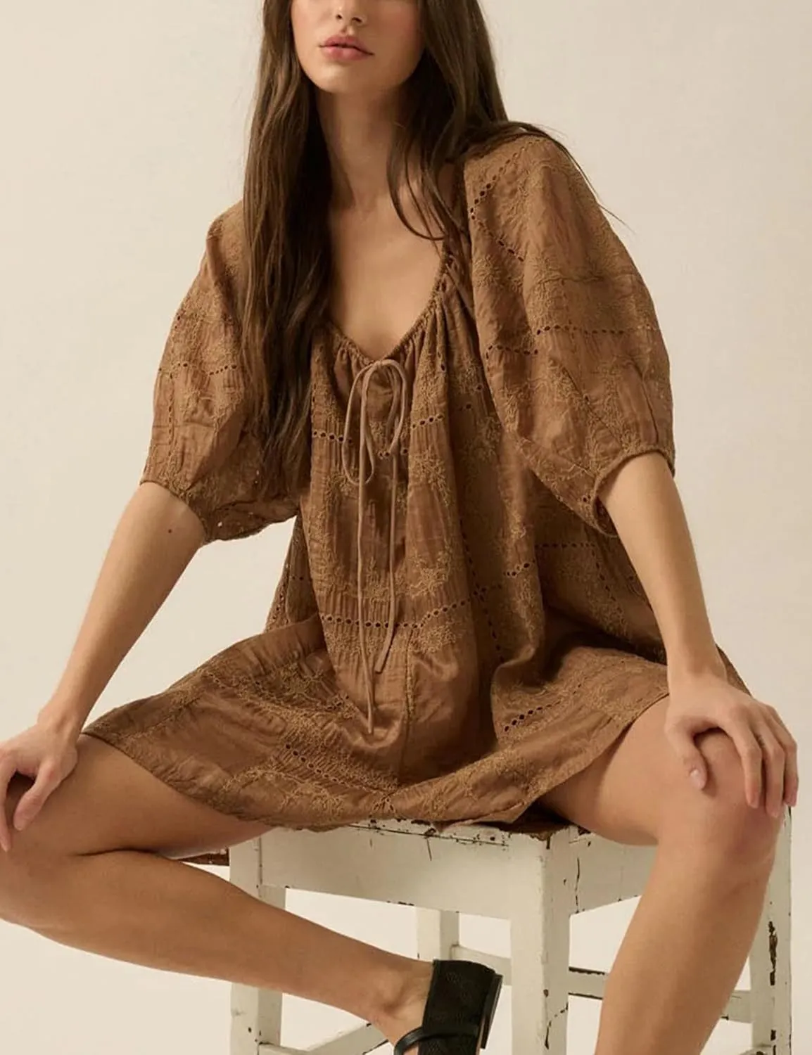 Womens Eyelet Romper Loose Fit Summer Breathable Warm Weather Culottes Casual Outfit Hollow Jumpsuit