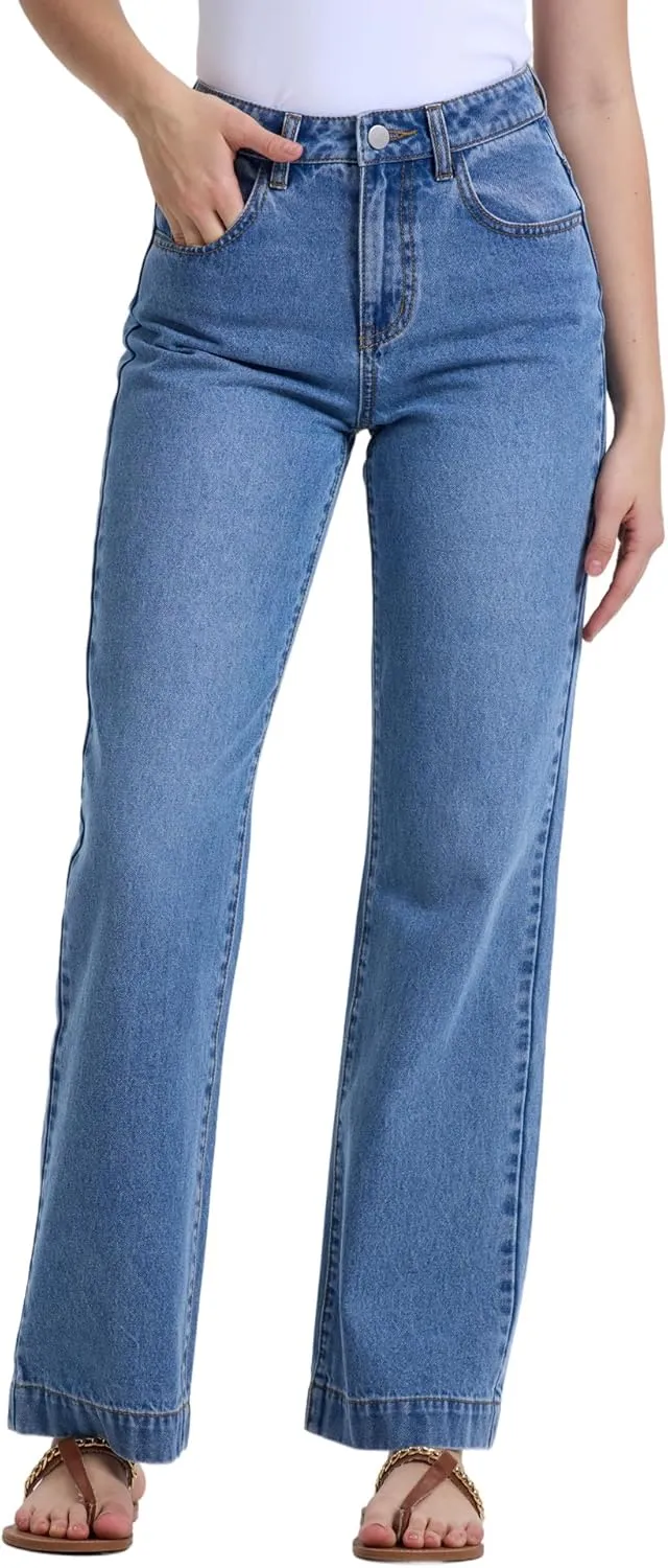 Women's Jeans High Waisted Straight Wide Leg Tummy Control