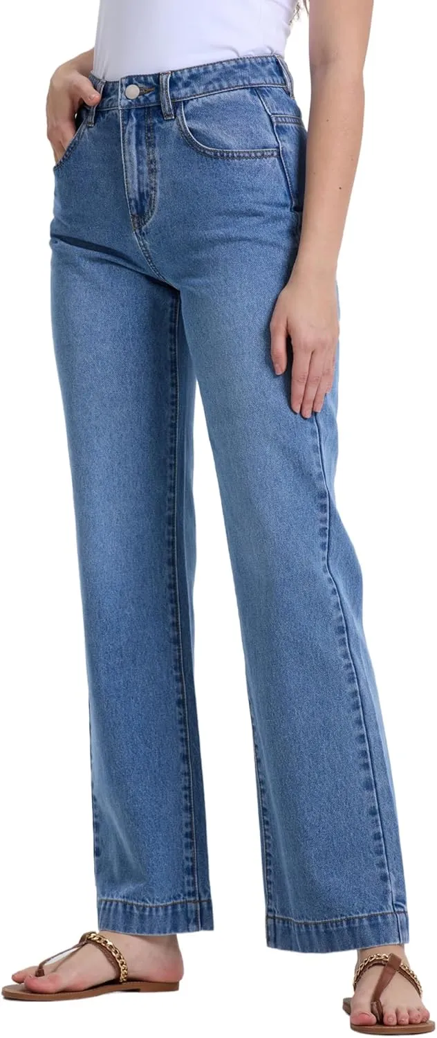 Women's Jeans High Waisted Straight Wide Leg Tummy Control
