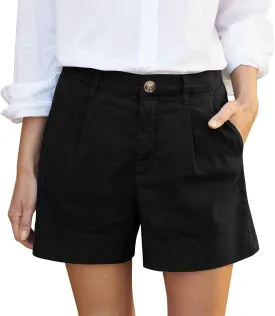 Womens Linen Shorts Casual Baggy Wide Leg Elastic High Waisted Shorts Business Dressy Work Short Trousers with Pocket